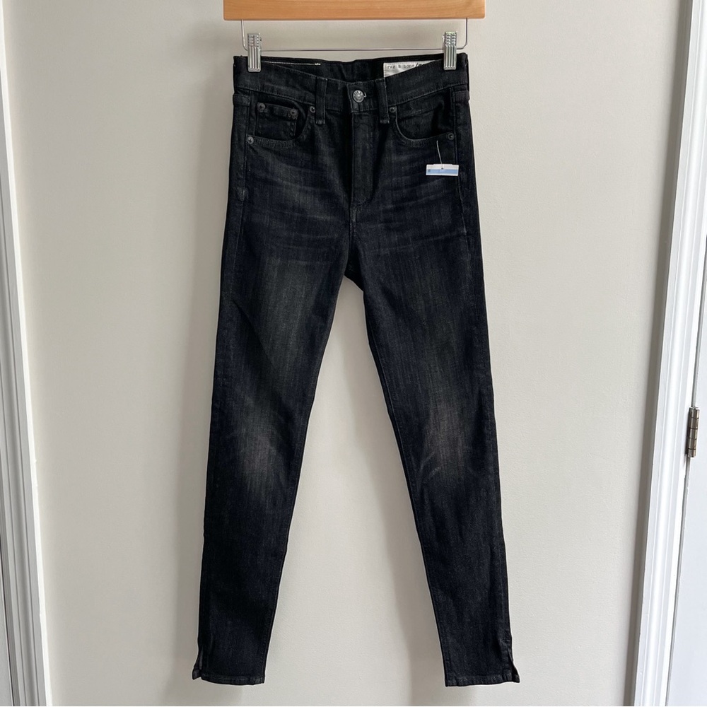 [rag & bone] high rise ankle slit skinny jean black lock 24